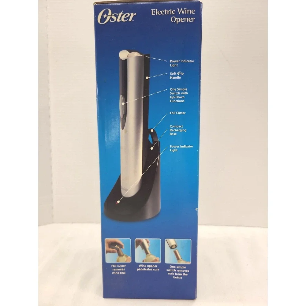 Oster Cordless Electric Wine Bottle Opener, Foil Cutter, Rechargeable 4207‎ NEW